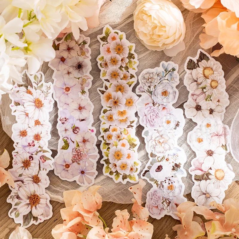 

20Packs Wholesale Striped Flowers Stickers Decorative Wisteria star lights Aesthetic hand account material sunset White 68*226mm