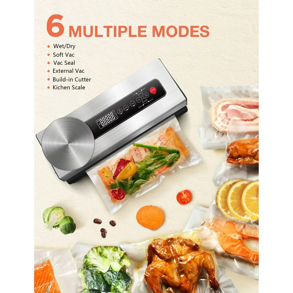 

Sealer with LCD Screen & Food Scale - Seal Dry & Moist Foods with Bags & Rolls - Perfect for Home & Kitchen Use - Preserve Fres