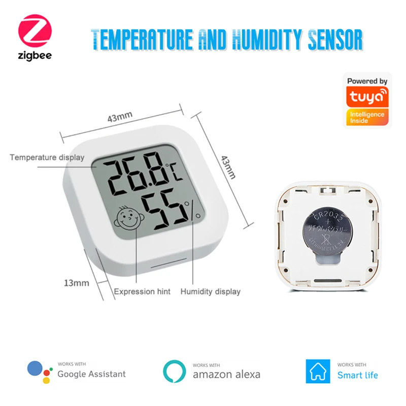 

Умный домашний термометр Tuya Zigbee, комнатный датчик температуры и влажности в режиме реального времени, работает с Alexa Google