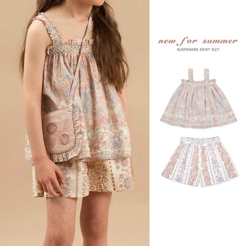 

Girls Sun-top Short SetsSummer 2022 Summer Spring Floral Little Girls Sets Top Short 2 Pcs for Little Girls Kids Outfit Summmer