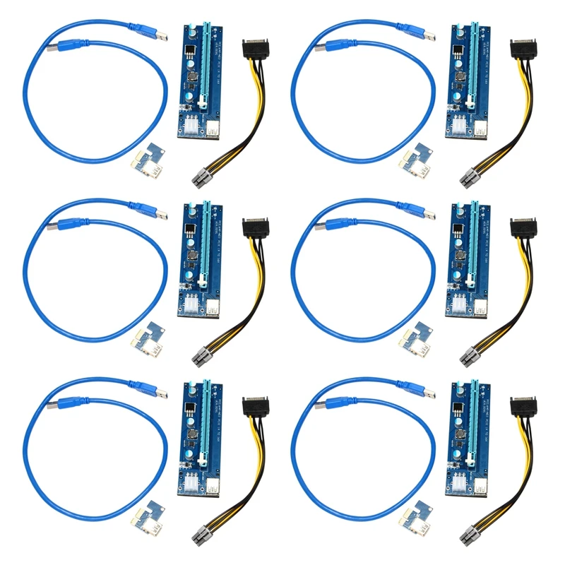 

6pcs Golden VER009 USB 3.0 PCI-E Riser VER 009S Express 1X 4x 8x 16x Extender Riser Adapter Card SATA 15pin to 6 pin