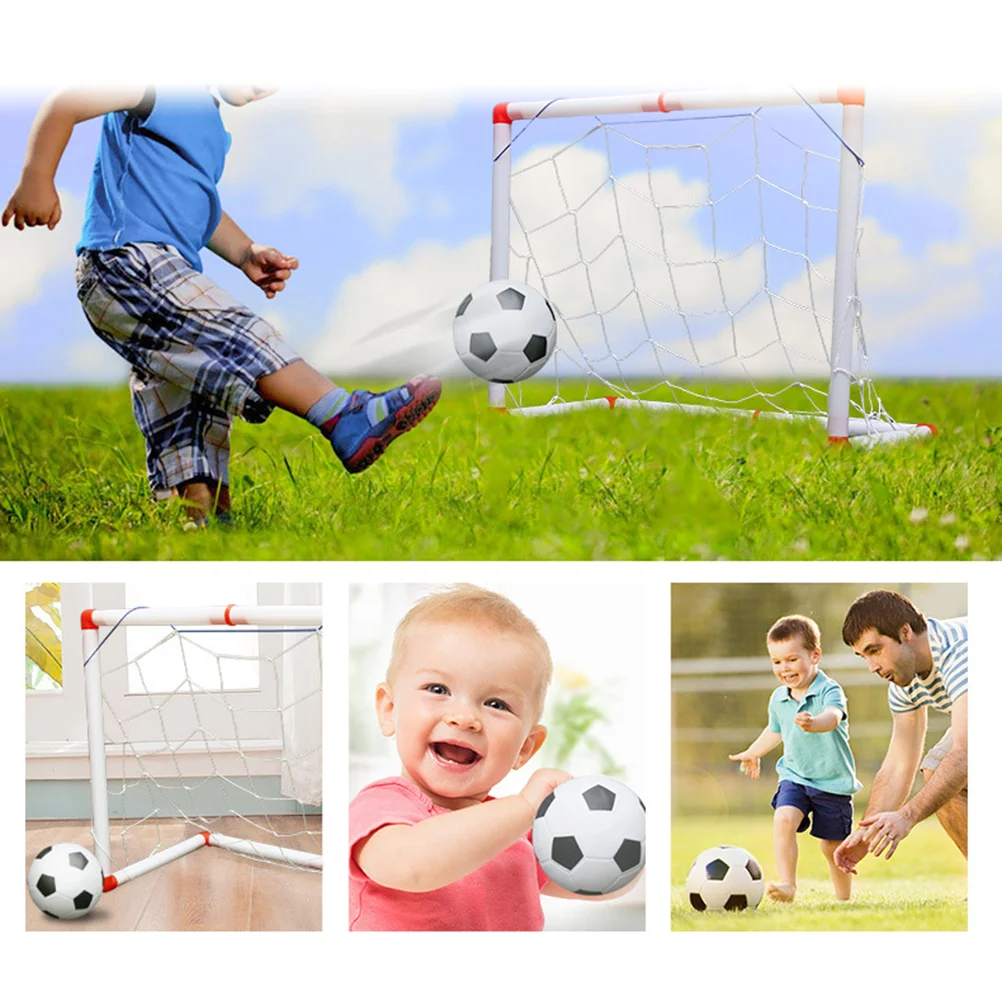 

1 Set 56cm Mini Football Goal Football Net Door Childrens Indoor Sports Toys Soccer Goal Door with Football and Inflator