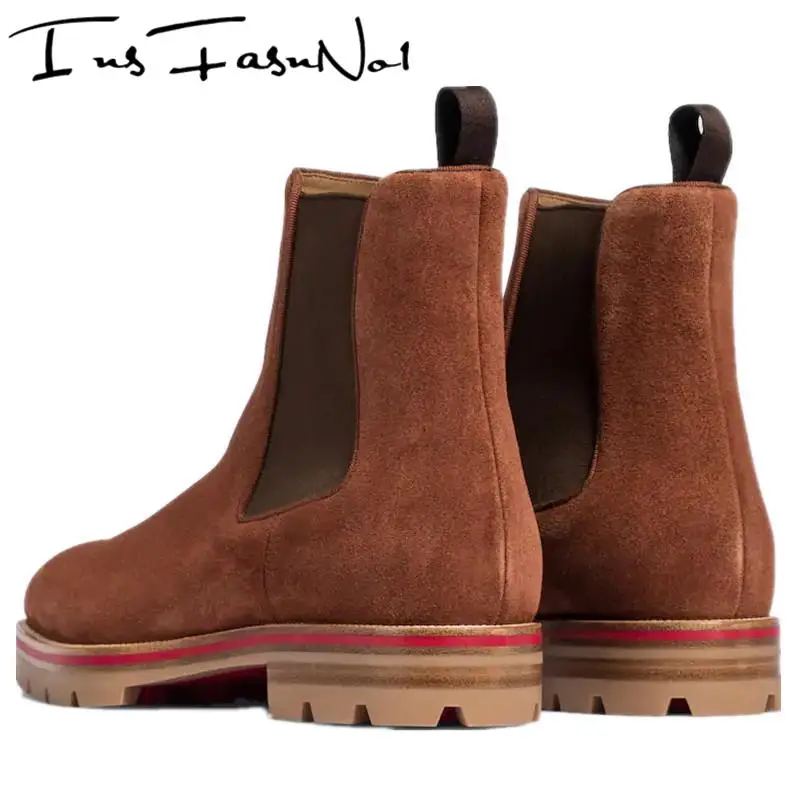 

Genuine Leather Men Ankle Boots Elastic Business Chelsea Boots Slip On Fashion Concise British Style Men's Shoes Short Booties