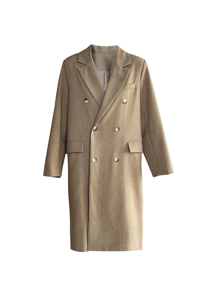 [LANMREM] Офисные женские длинные пиджаки для женщин двубортная модная свободная