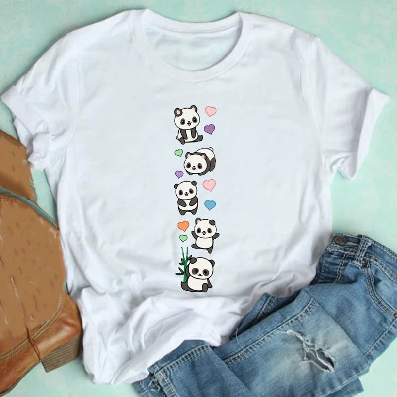 

Women Short Sleeve Cartoon Love Kawaii Panda 90s Casual Mujer Camisetas Clothes Print Tshirt Female Tee Top Graphic T-shirt