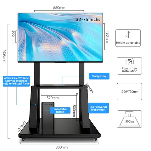 Подвижная ТВ-подставка 32-75 дюймов, универсальная машина для конференций, напольная колесная тележка с грузоподъемностью 125 кг