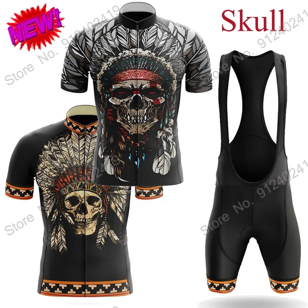 

2021 Native Skull Cycling Jersey Set Men Cycling Clothing Road Bike Shirt Suit Bicycle Bib Shorts MTB Ropa Ciclismo Maillot