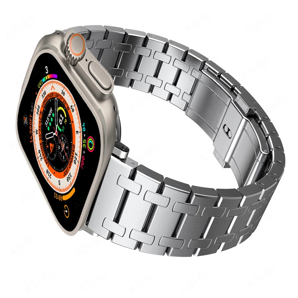 Фото Ремешок из нержавеющей стали для apple watch ultra, роскошный браслет для iwatch ultra 49 мм band series 8 7 45 мм 41 мм 6 5 4 se 44 мм 40 мм №2