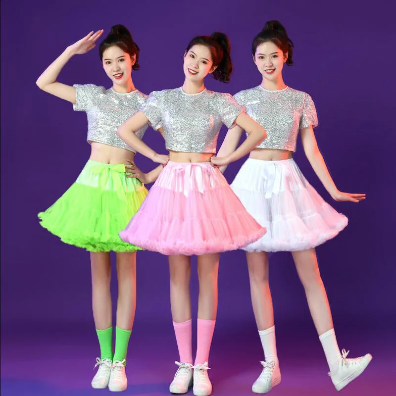 

Детская одежда для выступлений в стиле хип-хоп, балетная юбка-пачка, футболка с блестками, топы, платье-пачка балерины, танцевальные Детские джазовые танцевальные костюмы