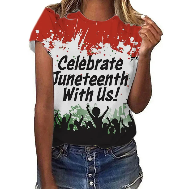 

Летняя повседневная женская футболка с изображением алфавита, футболка с изображением негра внутри, день эмансипации, день июня, модная спортивная футболка с коротким рукавом