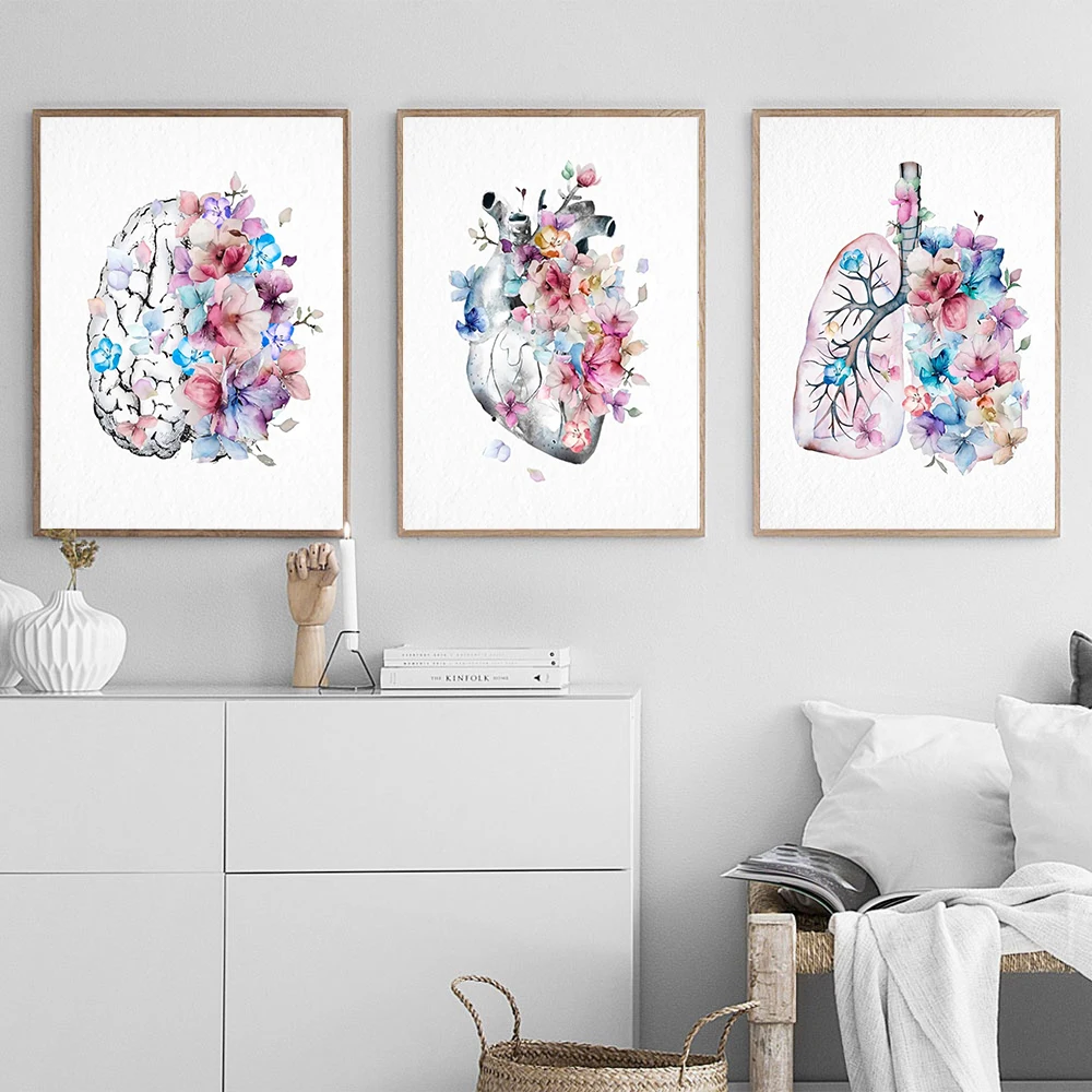 

Retro Anatomical Organ Poster Human Anatomy Print Brain Heart Lung Anatomy Wall Art Canvas Picture Medical Room Decoration