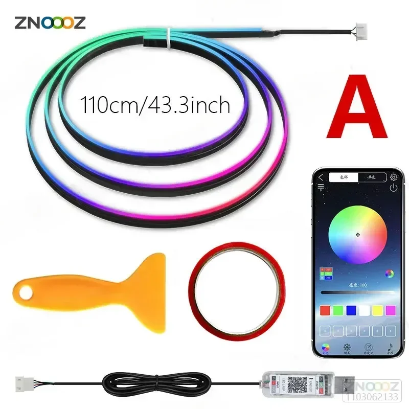 

140 см, 64 цвета, окружающее освещение приборной панели автомобиля, светодиодная внутренняя RGB симфоническая атмосферная лампа, управление через USB-приложение для Tesla Model 3 Y S X