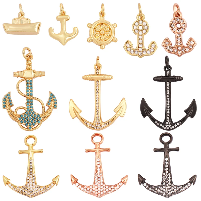 

Trendy Ocean Sea River Boat Anchor Boat Rudder Charm Pendant,18K Gold Plated Zircon Jewelry Findings Accessories Supplies