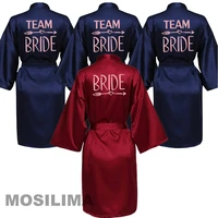 wedding party team bride robe with black letters kimono satin pajamas bridesmaid bathrobe sp010