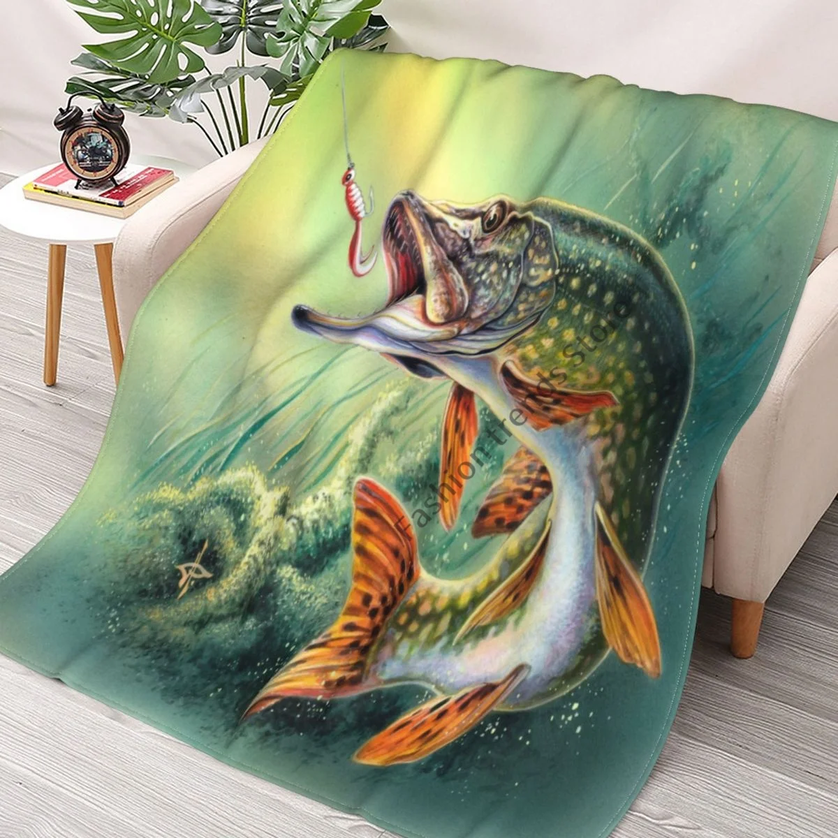 

Blanket Animal Fish Blanket Bass Fishing Throw Blanket Child Thick Quilt Home Life Picnic Travel Sofa Plush Quilts