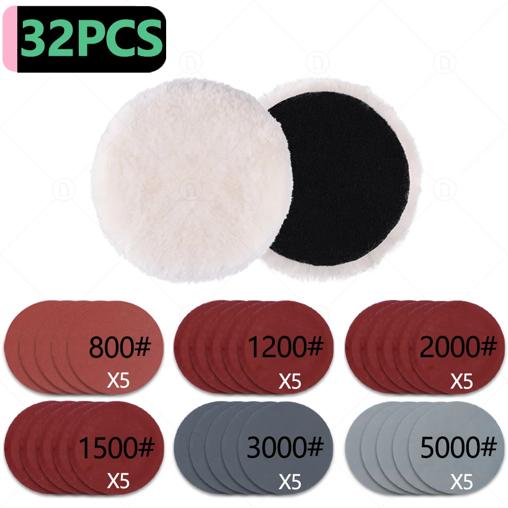 3/4/5/6/7 дюйма наждачная бумага Автомобильная полировальная подушка набор Вощеная Губка диск Имитация шерсти колодки для полировщика шлифовальный диск Grits 800 #-5000 #