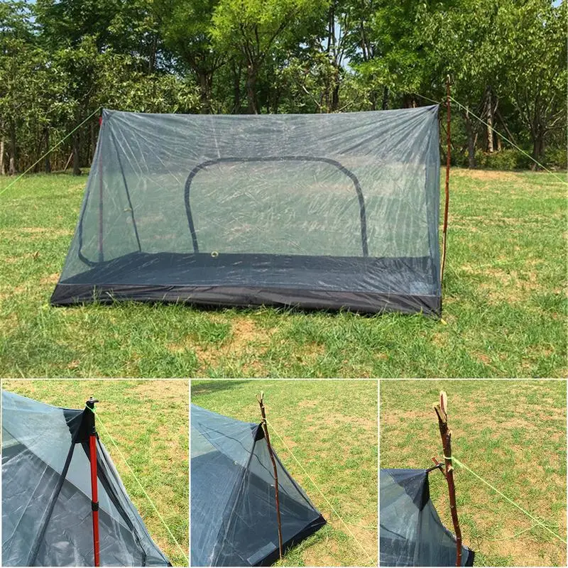 

Outdoor Ultralight Rodless Tarp Inner Tent Camping Mosquito Net Tent A-shaped Total Yarn Net Tent 210*120*110CM