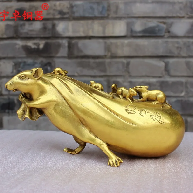 

Yuzhuo Bronze Copper Gold Kangaroo Copper Mouse Back Purse Pure Copper Brass Mouse Home Crafts Ornaments