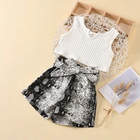 infant baby girls outfit set childrens new 2022 girls sleeveless vest pit strip top bow tie bandage and shorts set