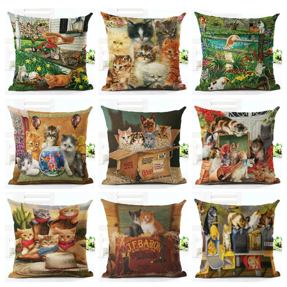 

45cm X 45cm Cat Print Cushion Cover Cute Cat Cushion Cover Living Room Bedroom DecorDecorative Cushions Pillow Case DIY