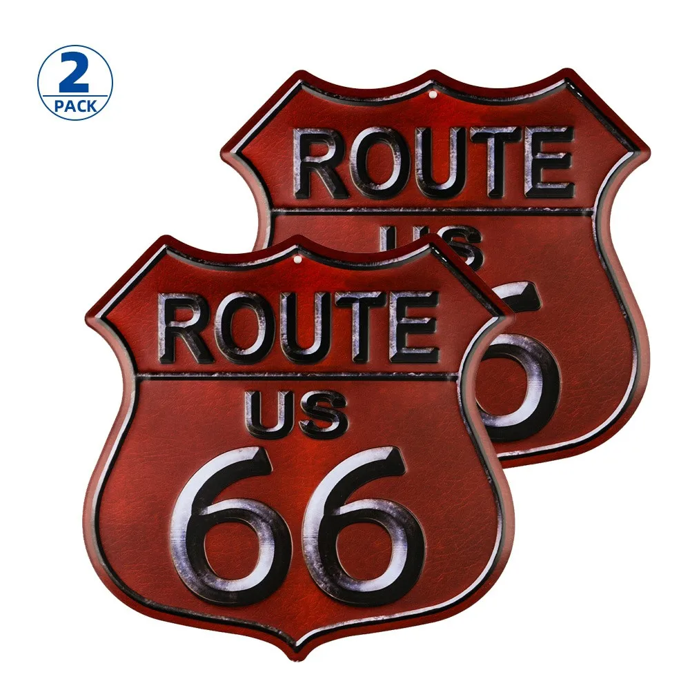 

2-Pack Rusty Highway Route 66 Metal Sign US Made Vintage Rustic Garage Man Cave Wall Decor