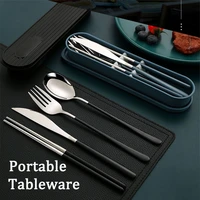 portable tableware set stainless steel travel dinnerware knife fork spoon chopsticks flatware case camping picnic cutlery set