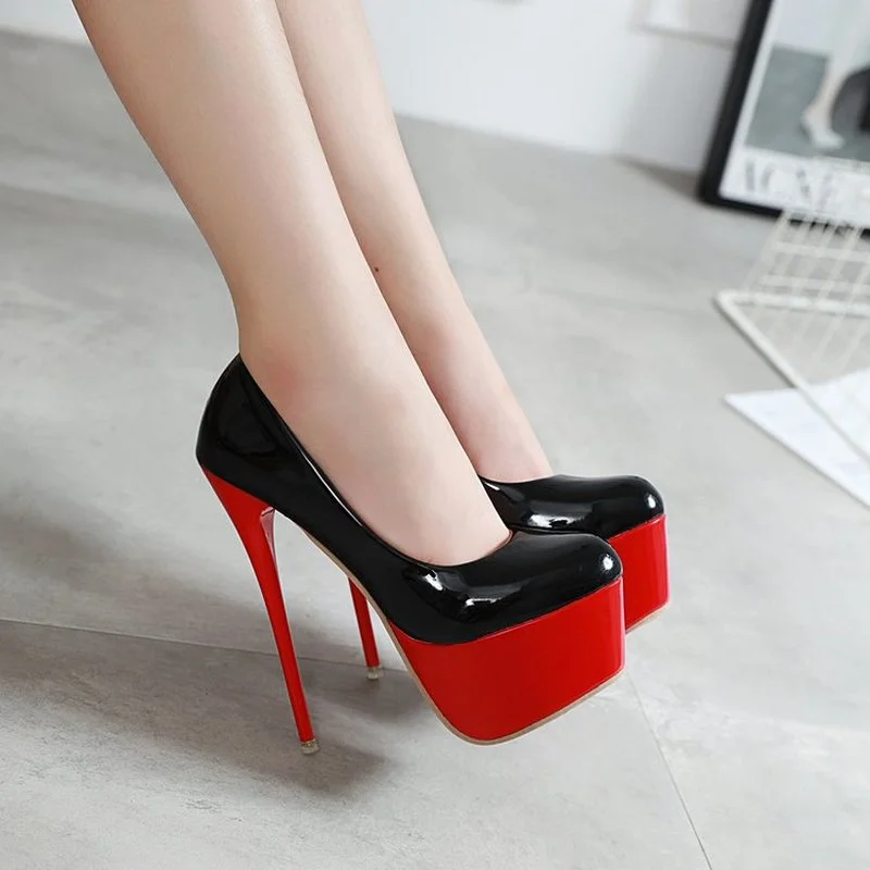 

Platform Heels Wedding Shoes Woman Sexy Thin High Heels 16cm Pumps Women Patent Leather Ladies Shoes Plus Size Drop Shipping