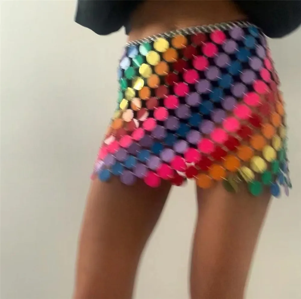 

Сексуальная прозрачная пляжная мини-юбка с металлическими блестками, женская летняя юбка для ночного клуба вечерние, наряд y2k, уличная женская юбка, 2022