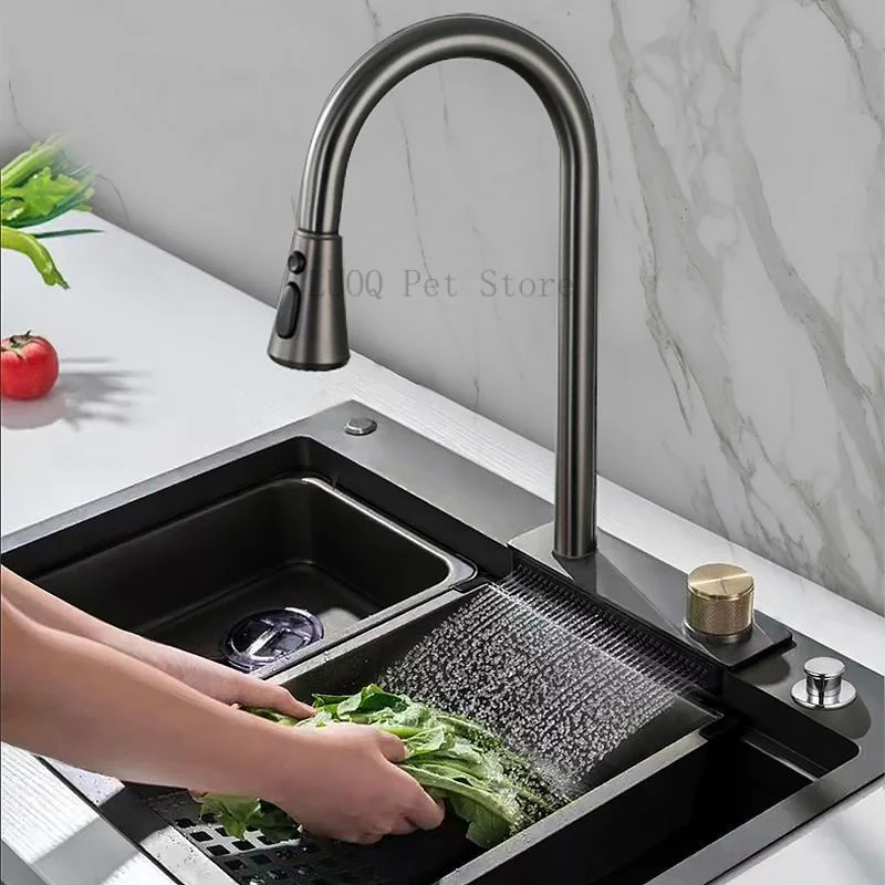 

Кухонный смеситель, кухонный кран с одним отверстием для крепления на раковину, 4 режима работы, цвет серый водопад