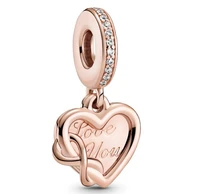 original rose love you infinity heart dangle beads charm fit pandora women 925 sterling silver europe bracelet bangle jewelry