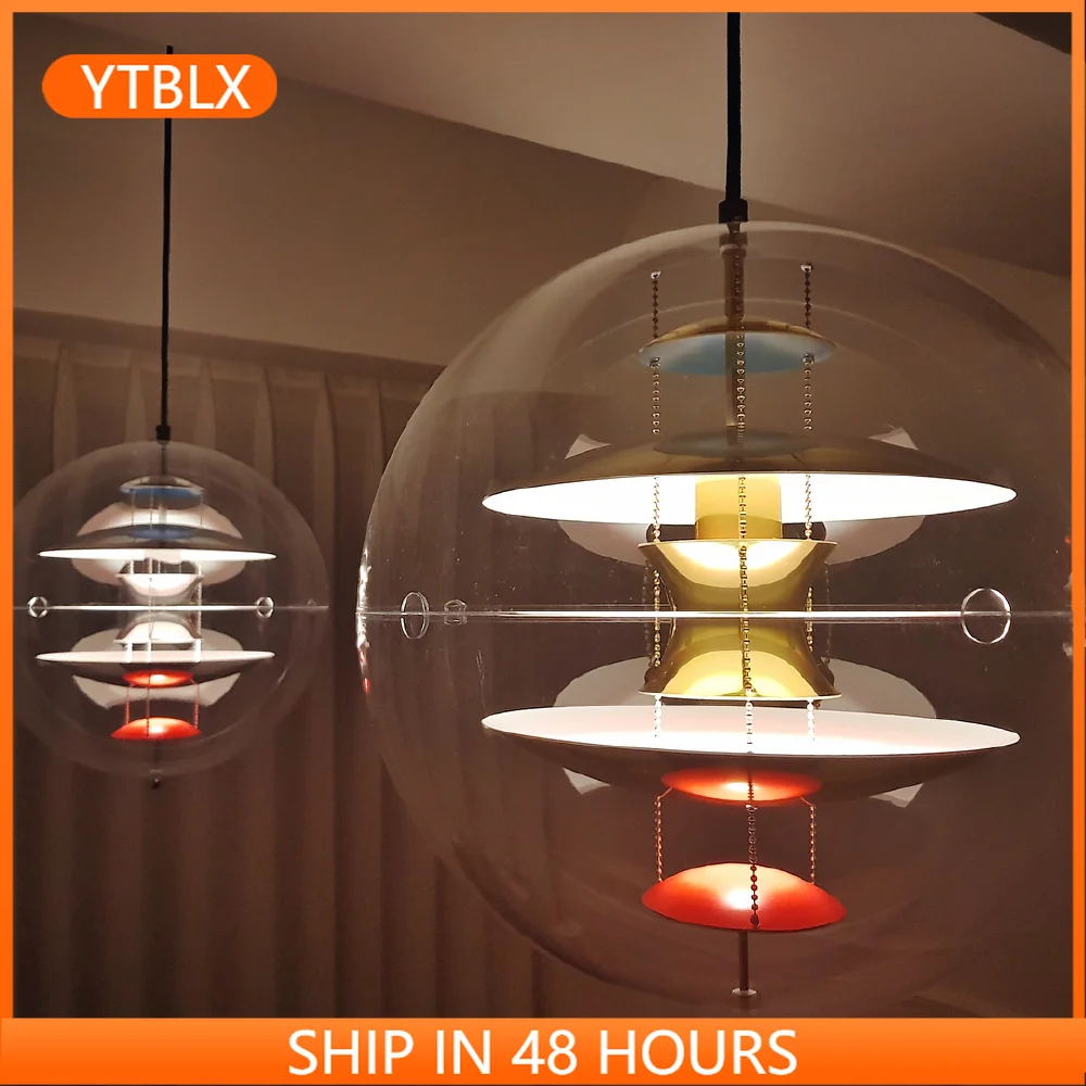 

Dia.40cm Nordic LED Pendant Light For Dining Room Bar Coffee Shop Restaurant Hanging Lmap Clear Round Ball Indoor Deco Fixtures