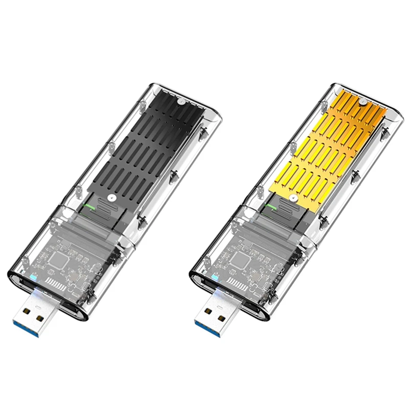 

2 шт. внешний M.2 NGFF SATA SSD корпус USB3.0 Gen1 5 ГБ/сек. Прозрачный чехол для жесткого диска SATA SSD, черный и золотой