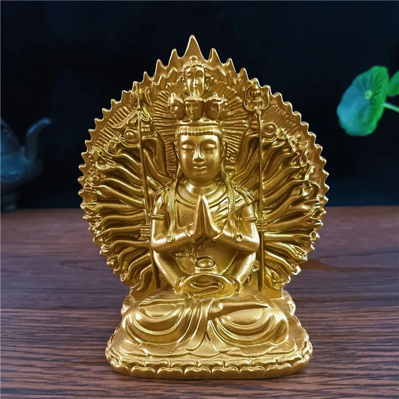 

12CM Gold Chinese Feng Shui Thousand-hand Guan Yin Buddha Statue Lucky Kwan Yin Buddha Sculpture Figurines Home Decoration