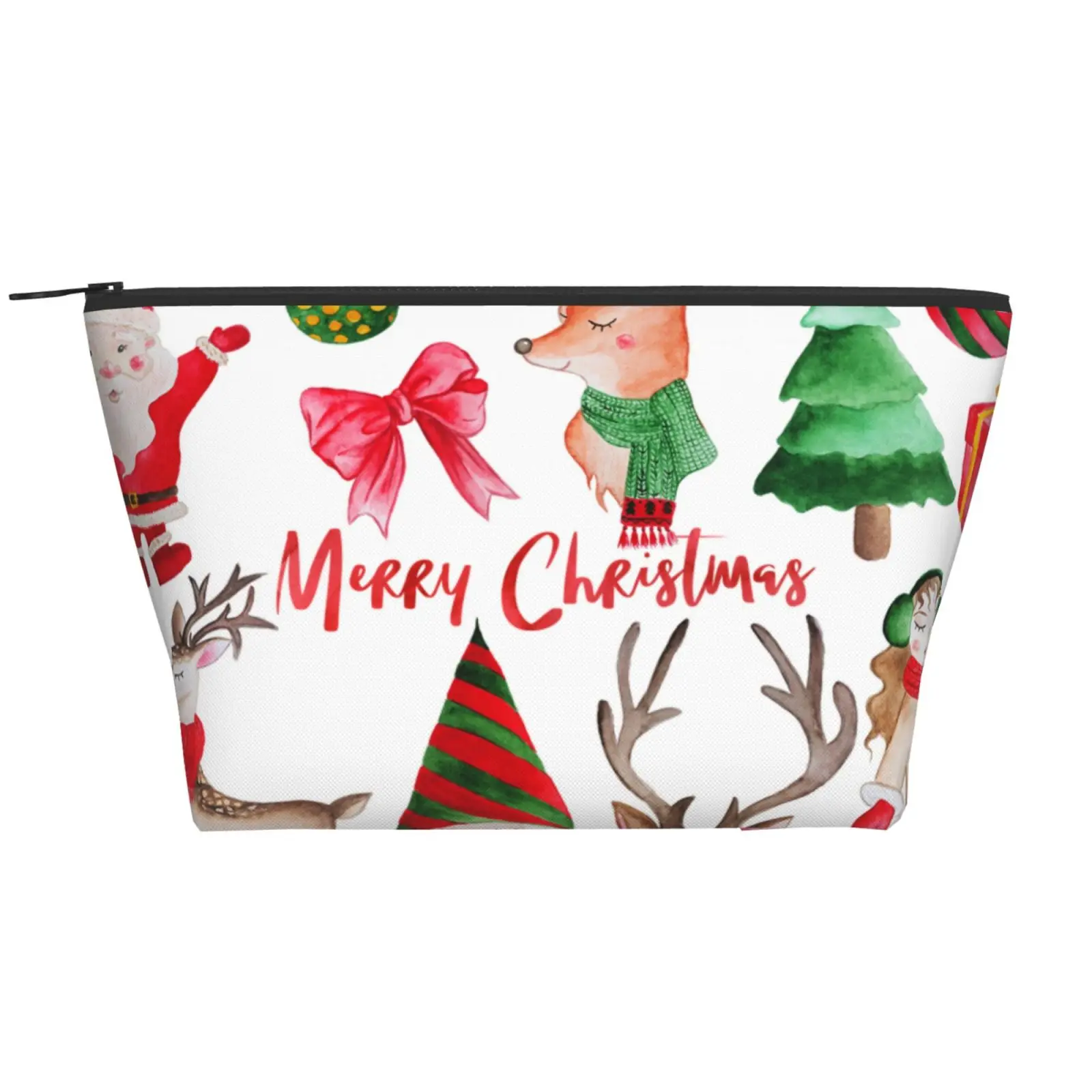 

Animals Christmas Cosmetic Bag Trapezoid Daily Storage Bag Polyester Holiday Ziplock Bag Side Bag for Ladies Bag Organizer