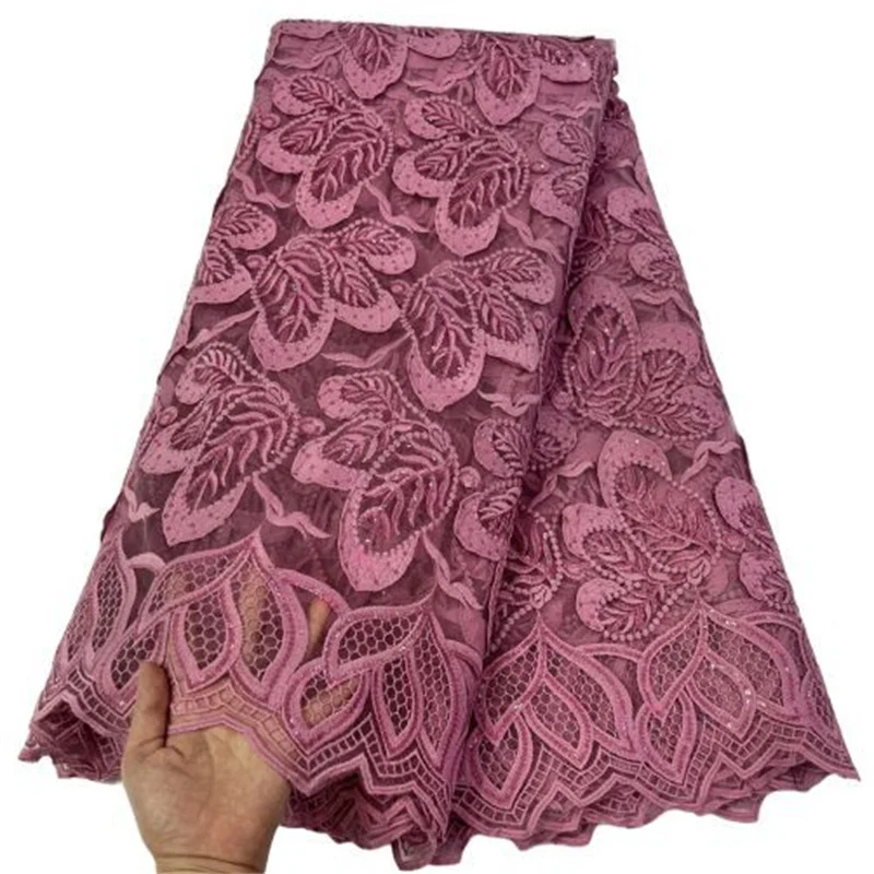 

Розовая африканская кружевная ткань, 3D цветок, высокое качество, Свадебное кружево, французская молочная шелковая ткань, Нигерия, кружевная ткань с блестками для платья