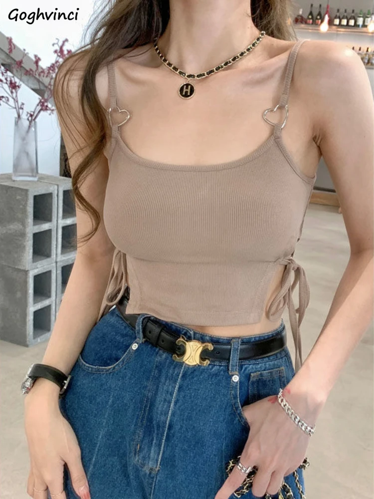 

Camis Women Crop Tops Bandage Heart Design Sweet Sexy Fashion Retro Cool Hot Girls Streetwear Club Fit Ins Tender Summer Female