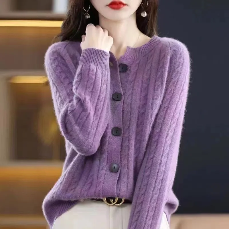 

Autumn and winter 2023 new cardigan women's loose Fried Dough Twists knit bottoming sweater coat