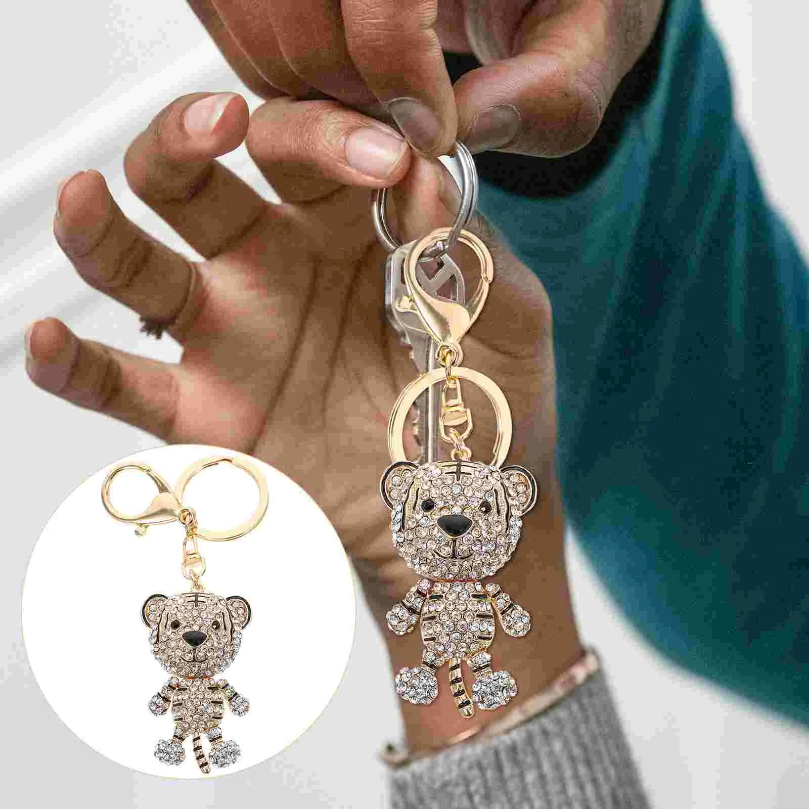 

Cartoon Tiger Keychain Purse Handbag Pendant Rhinestone Inlaid Key Chain