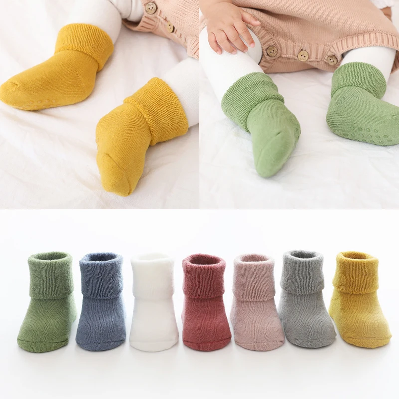 

Зимние махровые утепленные детские носки для девочек и мальчиков, детские носки для пола, носки средней длины для новорожденных, детские но...