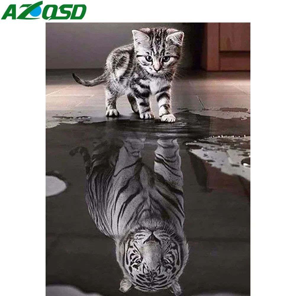 

AZQSD 5d Diamond Painting Cat Tiger Animal Mosaic Picture Of Rhinestones Needlework Embroidery Sale Landsacape Eflection Art
