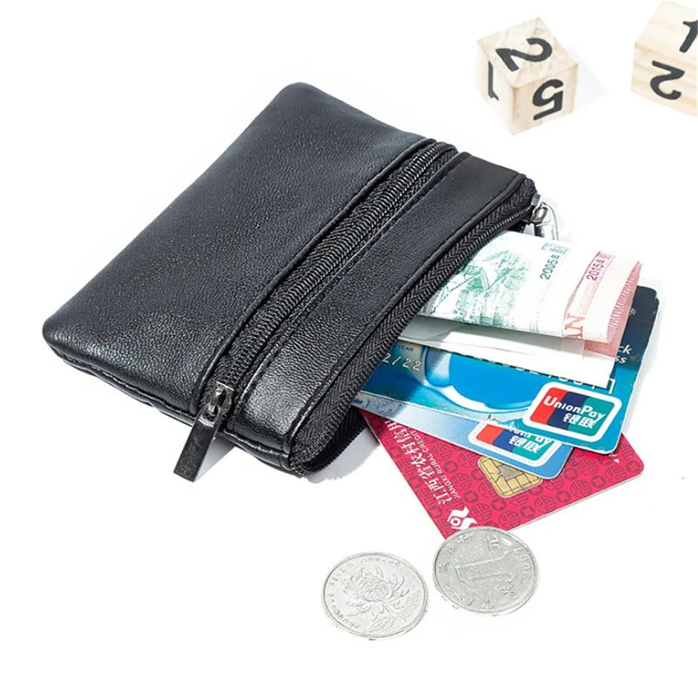 

Men Women Coin Key Soft Holder Zip Leather Wallet Pouch Bag Purse Gift Fashion Black Mini Coin Holders Money Bag Card Carteira