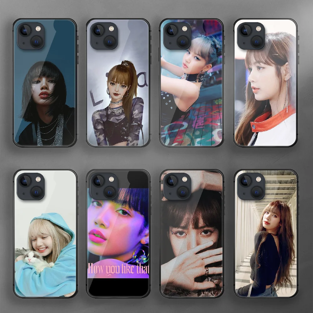 

Lisa Lalisa Kpop Korean Tempered Glass Phone Case Cover For Iphone 7 8 11 12 13 14 Pro Max Plus Mini 6s X XS XR SE Black