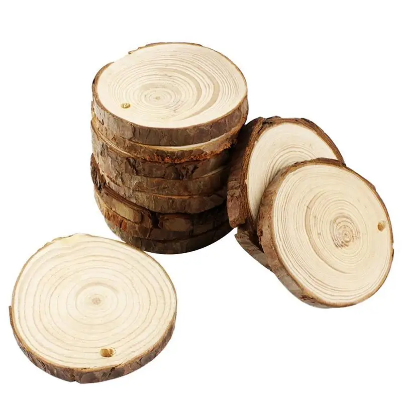 

20/30/50 Pcs Wood Log Slices Discs For DIY Crafts Wedding Centerpieces With 10M Jute Twine Handmade Round Wood Chips With Holes