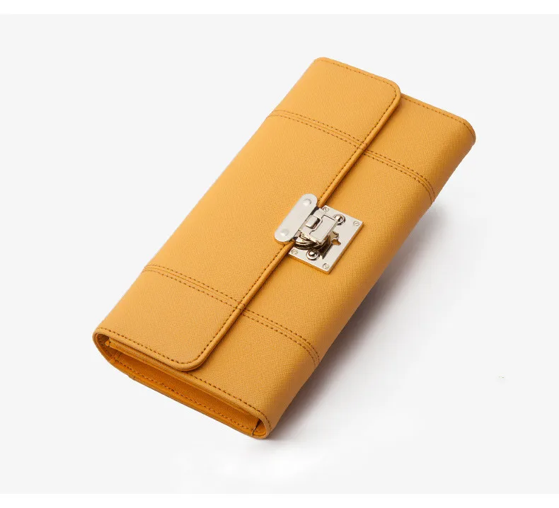 genuine leather women long purse lock wallet card holder high quality