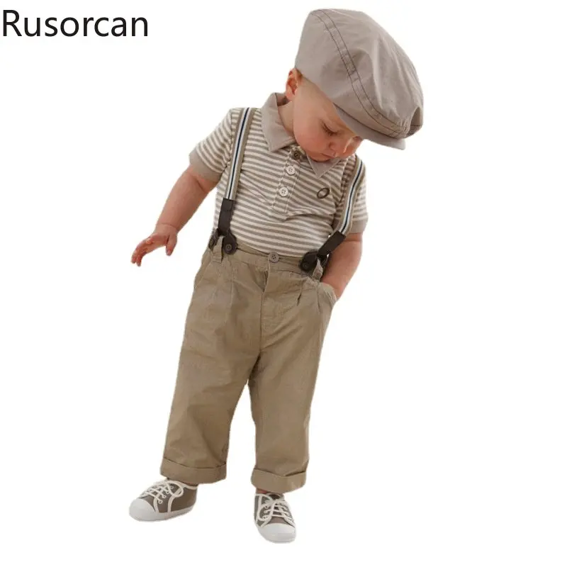 

Baby Boy Toddler Clothes Casual Formal Gentleman Strips Tops+Pants+Braces 3Pcs Outfit Set 0-3Y Hot baby clothes sets