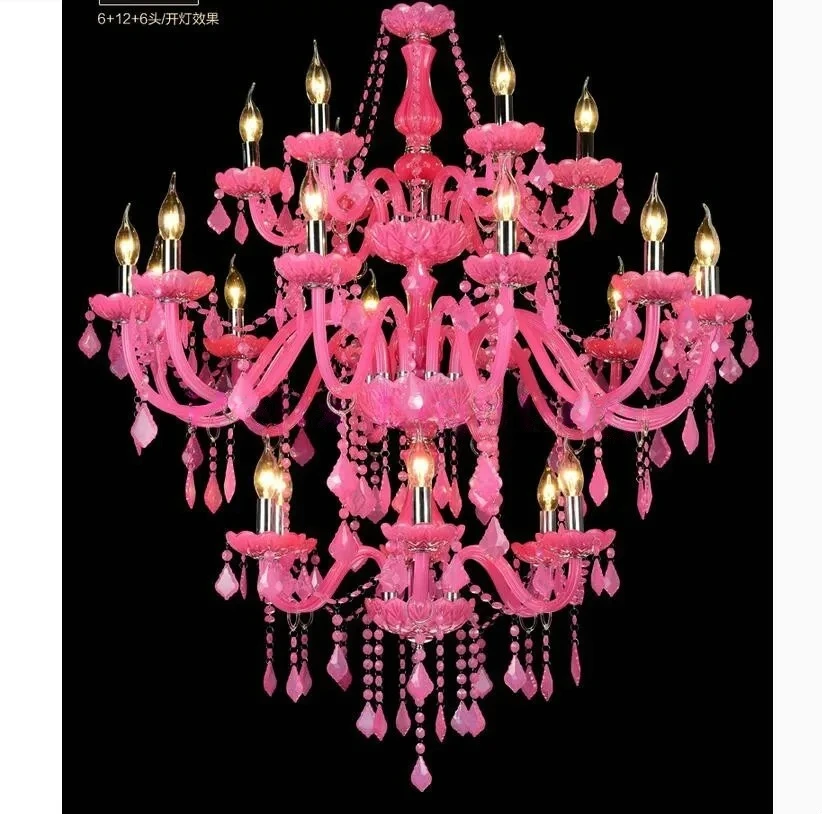 Фото Европейская хрустальная люстра Decora розового цвета, диаметр 950 мм, 6+12+6 рожков, светодиоды опционально, люстры из хрусталя №2
