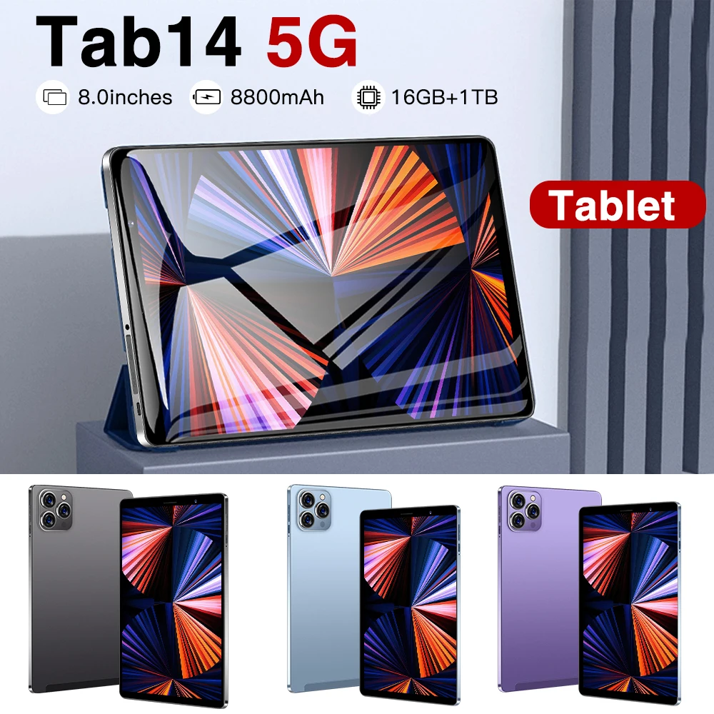 

Tab 14 Tablet PC 8 Inch HD Display Screen 1440*3200 Android 12 RAM:8/12/16GB-ROM:256/512/1TB GPS+WIFI+BT 8800mAh Global Version