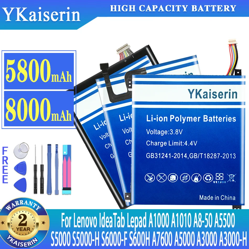

YKaiserin Battery For Lenovo IdeaTab Lepad A1000 A1010 S5000 S5000-H A8-50 A5500 S6000-F S600H A7600 A5000 A3000 A3000-H