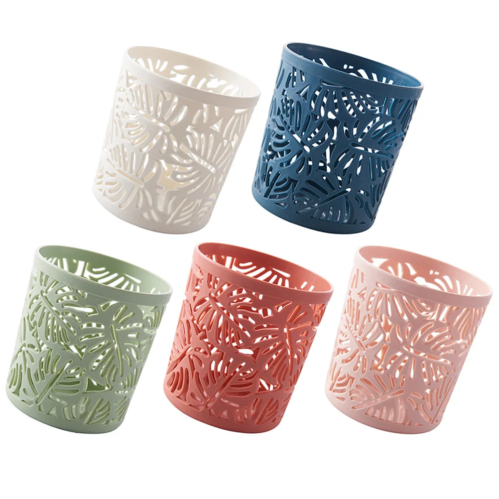 

5pcs Plastic Pen Holder Desk Pen Organizer Hollowed Pen Bucket Makeup Brush Holder Table Pen Container