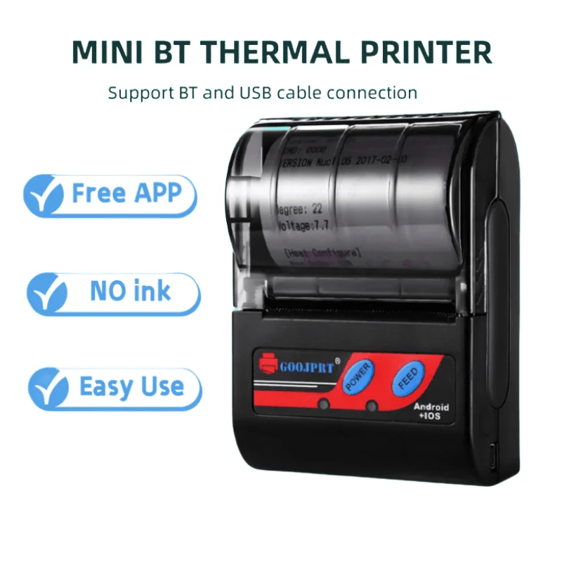 

58mm portable mini thermal POS printer, Bluetooth wireless thermal ticketing machine, mobile printer supporting Loyverse e-Bolta